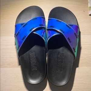 Holographic Victoria Secret Pink Slides.
